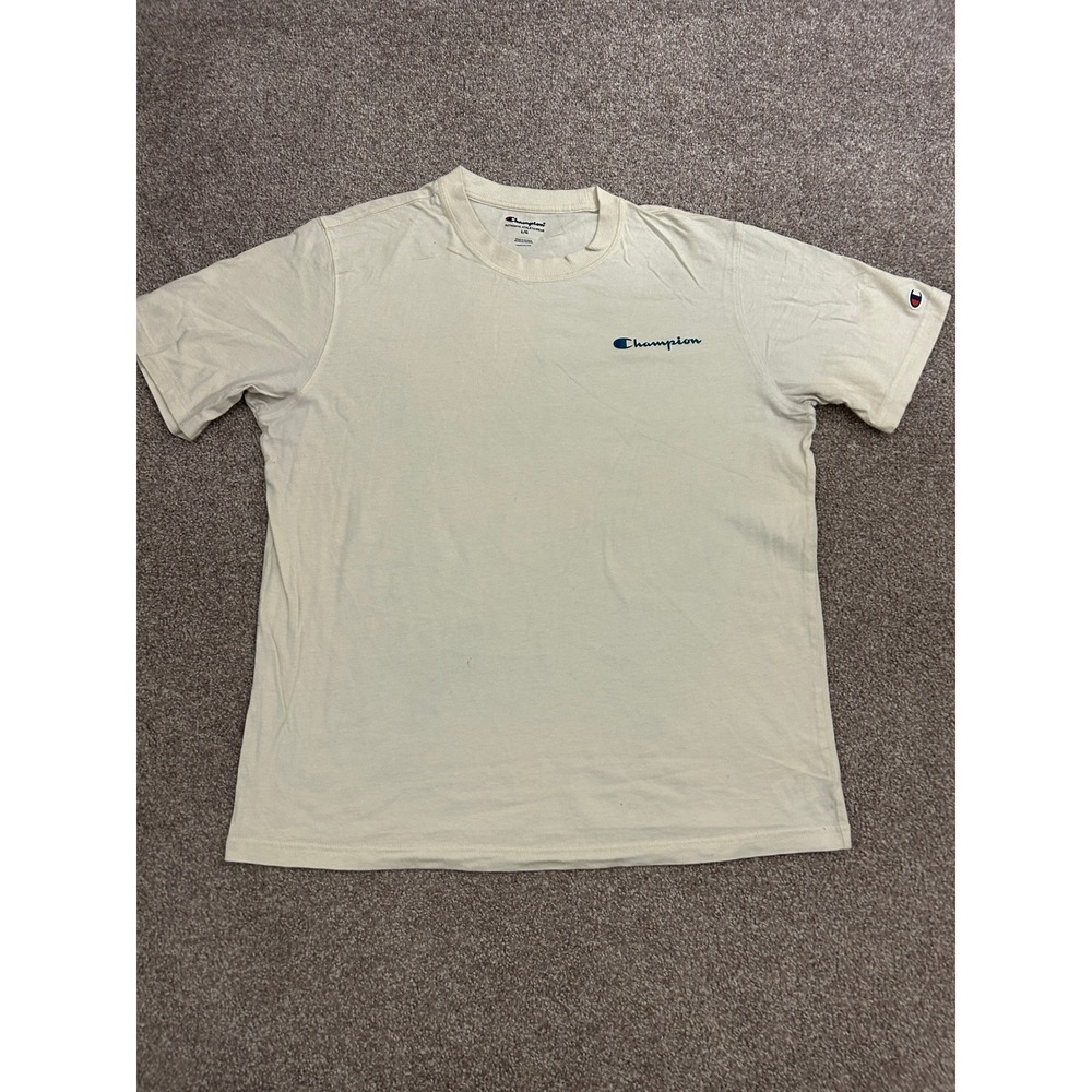 Champion T-Shirt Mens Large Cream Excellent Script Logo Short Sleeve Tee